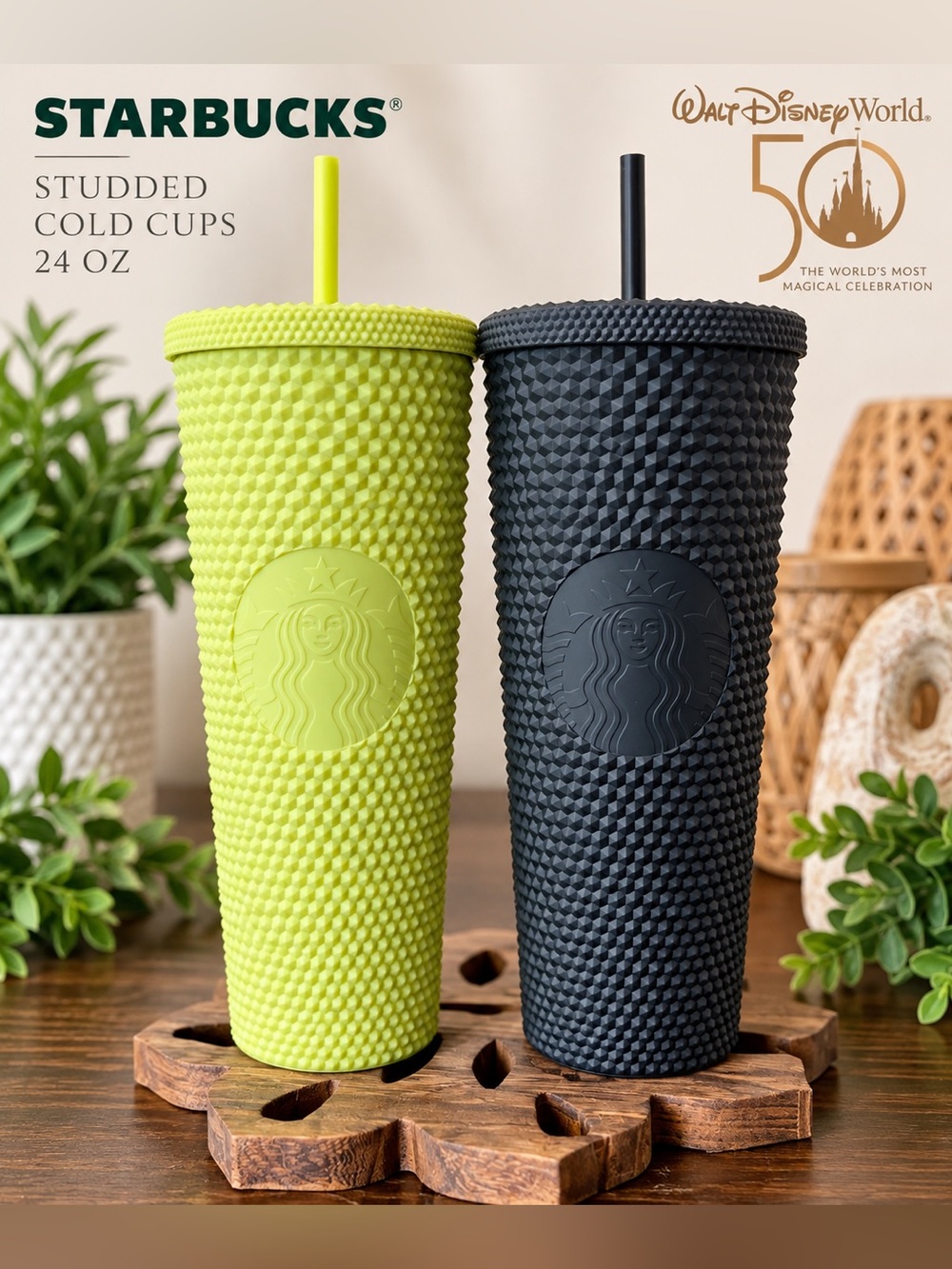 ⭐ Starbucks Studded 24oz Tumbler Bundle – Disney World 50th + Lemongrass